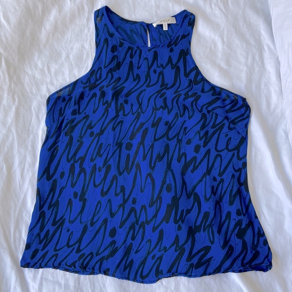 MILLY silk cobalt blue scribble tank top - Picture 3 of 7